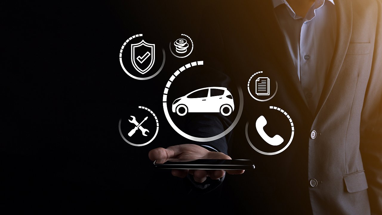 6 Service Icons über einer Hand